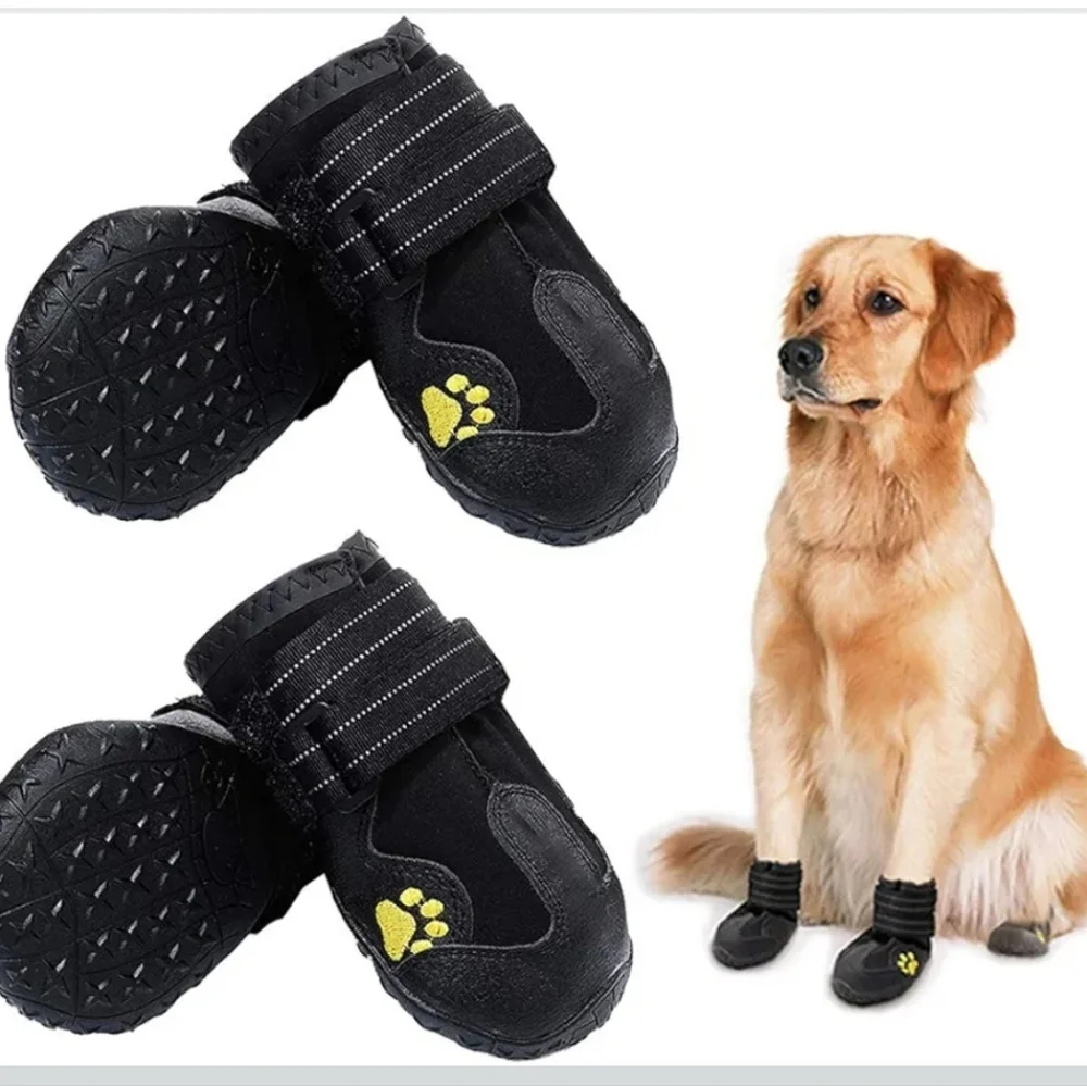 PK.ZTopia Black Dog Boots Yellow Paw Design Adjustable Straps | Sz 3 Small | NWT